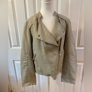 Sundance Tan Asymmetrical Linen Moto Jacket Size M
